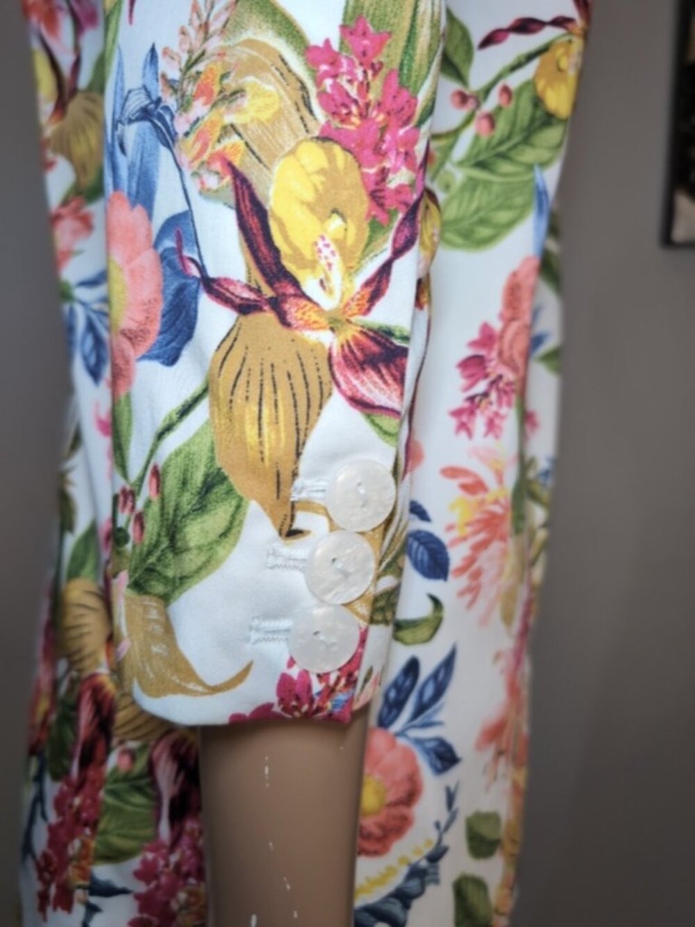 Jessica Floral Blazer Jacket Size 6 Cotton Tailored Mid Length Spring White - Picture 6 of 14
